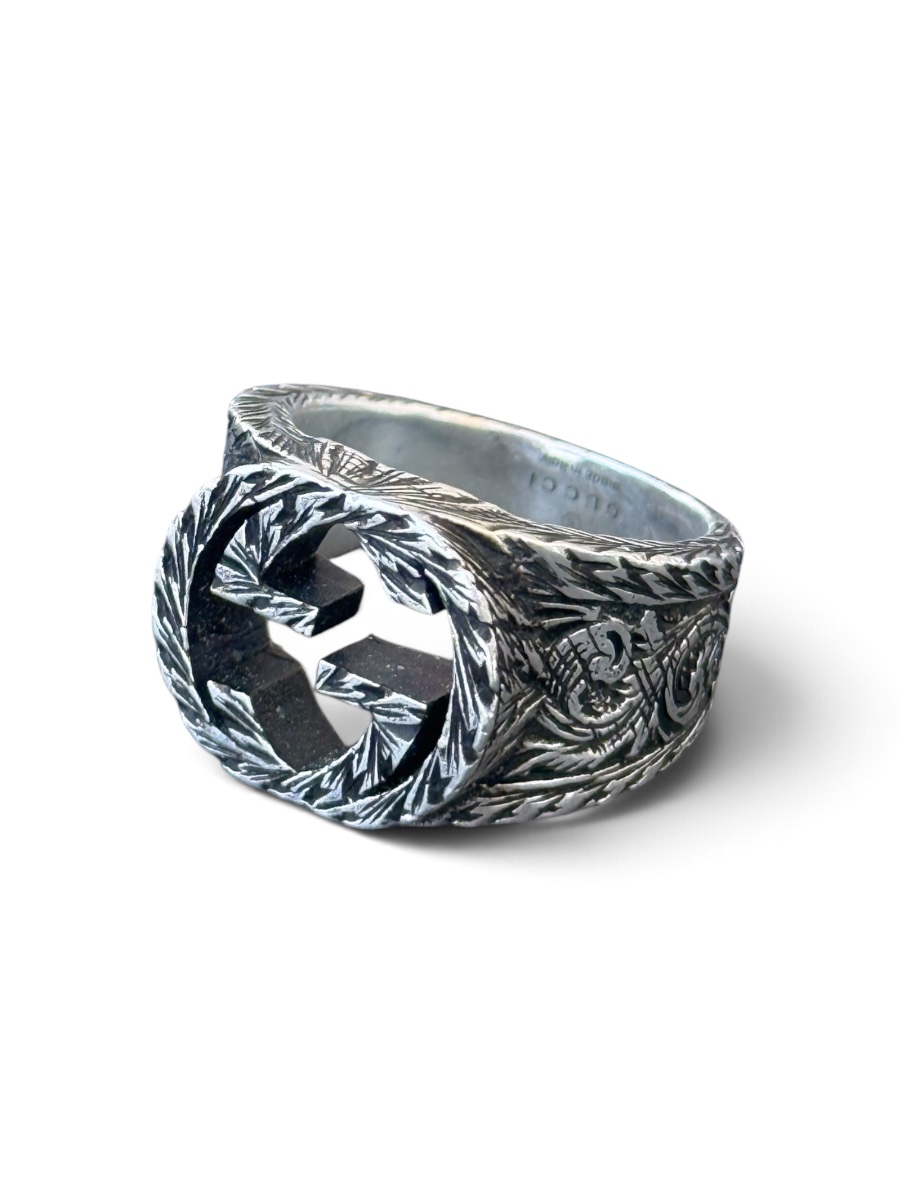 GUCCI INTERLOCKING G PAISLEY SILVER RING